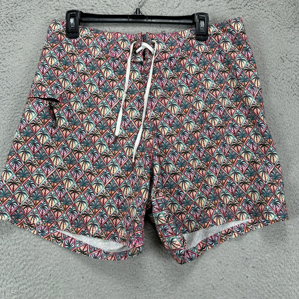 Just Bones Boardwear Mens Swim Trunks 34 Multi Palm Tree Print Cargo Pocket Logo